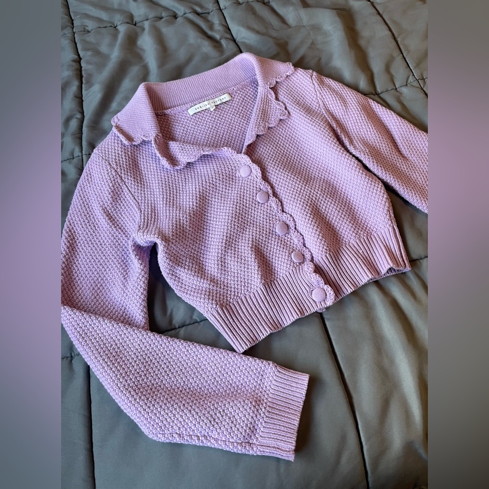 Lilac Scalloped Edge Cropped Cardigan ENGLISH FACTORY
